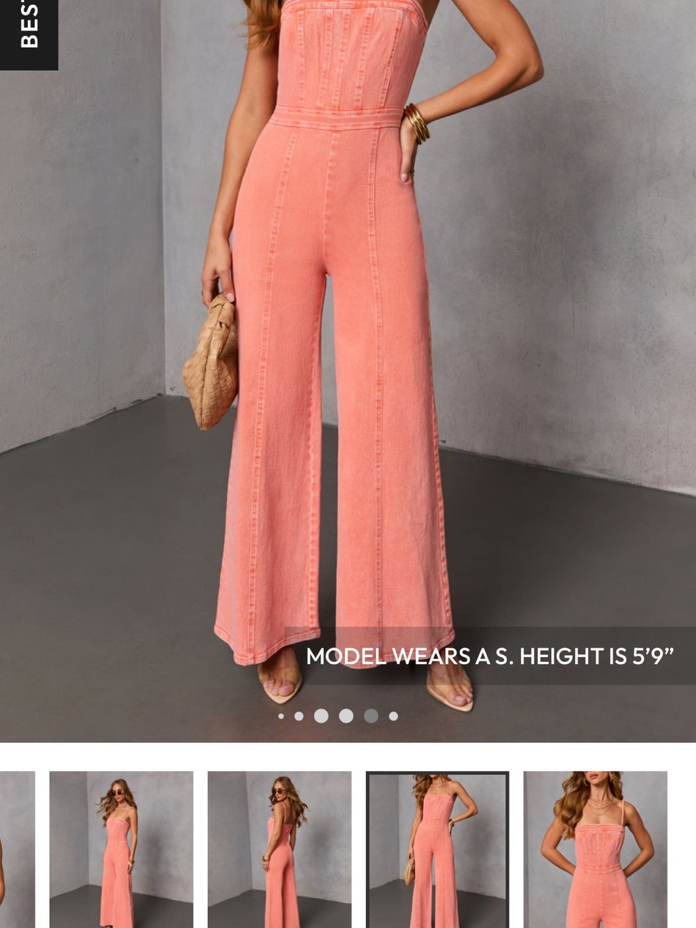 Vici Strapless Wide-Leg Jumpsuit in Coral